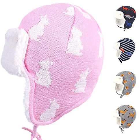 Bebis pojkar flickor vinter djur öronlapp mössa hatt barn spädbarn dinosaurie rävmönster fleece foder varm hatt