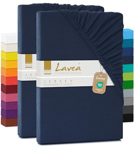 2er Set Spannbettlaken, Doppelpack Spannbetttuch, Serie Maya, 180x200cm | 200x200cm, Galaxyblau, 100% Baumwolle, hochwertige Verarbeitung, mit Gummizug