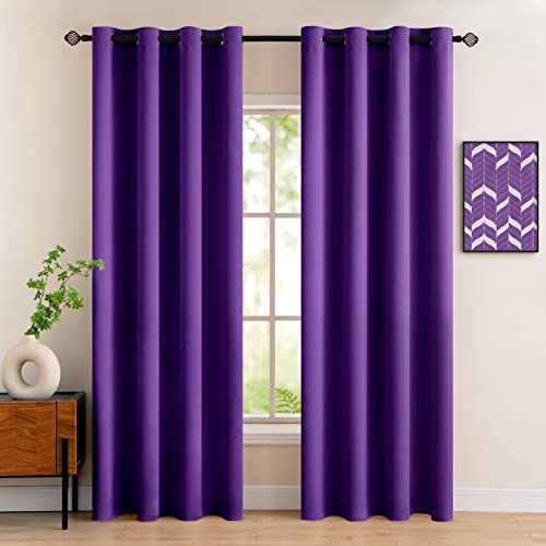 MIULEE 2 mjuka mörkläggande fönstergardiner med öljetter blockerat termiskt ljus dekoration för sovrum, vardagsrum, toalett, kontor, 140 x 245 cm, mörklila