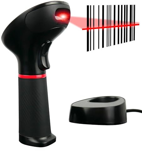 Kabelloser Barcode-Scanner für 1D- und 2D-Codes, Ideal für Autopapiere und Fahrzeugscheine, Hochwertiges Barcode-Lesegerät mit Bluetooth- und Funkverbindung, Inklusive Standfuß