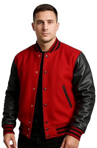 IIIFashions Baseball Jacket High School College Varsity Bomber Jacket Red Letterman Jacket for Men, XXLarge