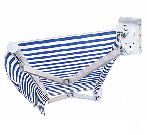 Tenda da Sole a Bracci Estensibili per Esterno Regolazione con Manovella, Tenda da Sole per Balcone/Giardino/Esterno, Resistente Ai Raggi UV E Impermeabile, per Cortile, Ristorante,Blue white,4x2.5m