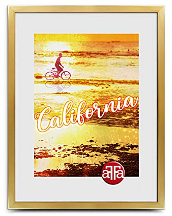 aFFa frames, California, Cadre photo en plastique, Light, Rectangle, avec façade en verre acrylique, dos HDF, Gold, A4, 21x29,7 cm