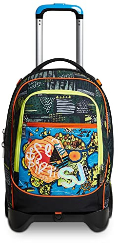 SJ GANG STYLE JAM GANG mit Trolleyfunktion, 3 in 1, Schulranzen mit Rollen, Abnehmbarer Rucksack, ab 1. Klasse, für Schule, Gymnasium, Reisen&Freizeit, Mädchen&Jungen, Mehrfarbig