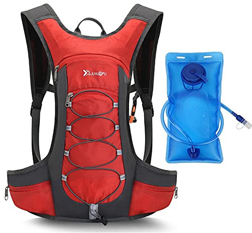 CLAPE Trinkrucksack mit Trinkblase 2L Fahrradrucksack Outdoor Rot | Ultraleichter Wasserrucksack mit atmungsaktivem Rücken für Radsport, Wandern, Laufen und Camping, wasserabweisend