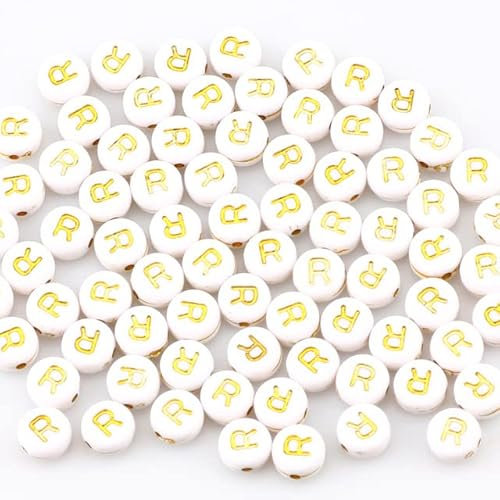 Weißgold gemischte Buchstaben Acrylperlen 7 mm flache runde Abstandshalter Alphabetperlen für die Schmuckherstellung handgefertigte Halsketten Armbänder DIY-R,200St