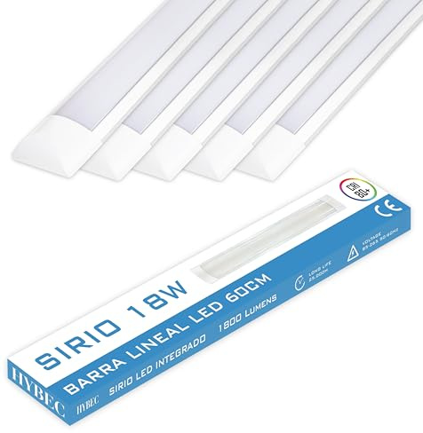 CLAR - Pantalla LED 60 cm, Regleta y Barra de Luz para Cocina y Techo, Luminaria 6500ºK (18W Pack 5)