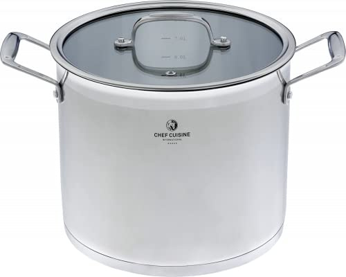 CHEF CUISINE Kochtopf 24 cm, Suppentopf mit Deckel, Edelstahl, 9 L, Induktion, spülmaschinengeeignet, hitzebeständig auch im Backofen, Spargeltopf, Fleischtopf, Bratentopf, Eintopf