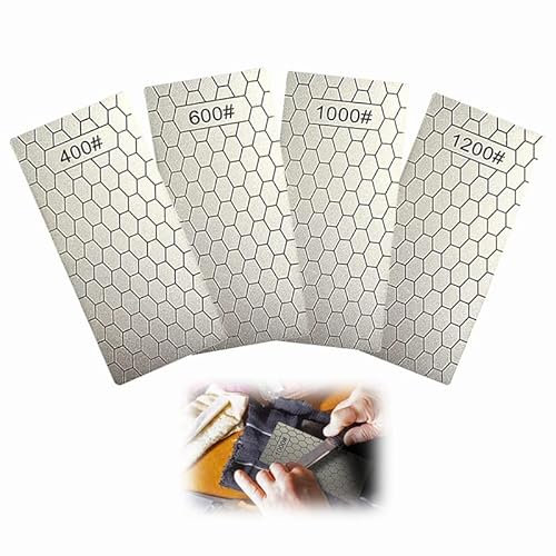 4 Pcs Pietra per Affilare Diamante, Pietra Affilare Coltelli Nido d'Ape con Base Antiscivolo, Affilacoltelli Diamantati per Coltelli da Cucina (Grana 400/600/1000/1200)