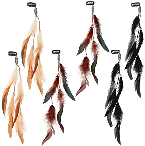 FRCOLOR Boho Feder Haarspangen Haarschmuck 6pcs Haarklammern Haarverl?ngerungen Federn Quasten Kopfstücke Bohemian Style Vintage Hair Haarverlängerung
