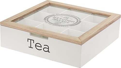9 Compartment Wooden Tea Box with Glass Lid Tea Bag Storage Organiser