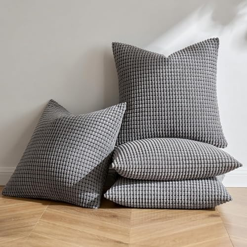 MIULEE Dunkelgrau Dekorative Kordsamt Kissenbezug 45x45 4er Set Sofakissen | Kissenbezüge Dekokissen Kopfkissenbezug Couchkissen Deko Bezug für Sofa Couch Wohnzimmer Schlafzimmer Büro