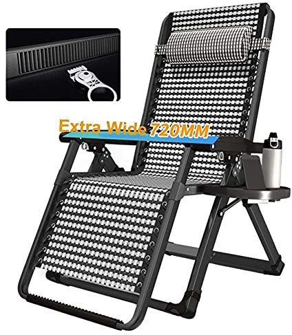 Übergroßer Zero-Gravity-Liegestuhl mit Getränkehalter, extra breiter, Verstellbarer Patio-Lounge-Sessel, Faltbare Unterstützung, 440 lbs (Color : Black) Happy