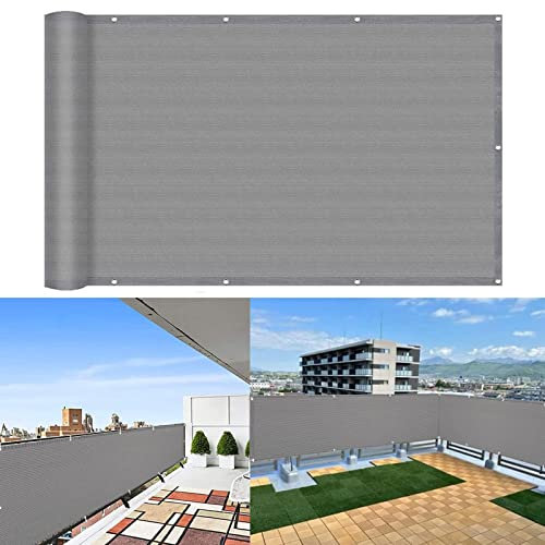 Balkon sichtschutz 130 x 1000 cm Reißfest UV-Schutz atmungsaktiv Wetterfest Balkonverkleidung mit Ösen und Kordel für Garten Balkon Terrasse Outdoor, Grau