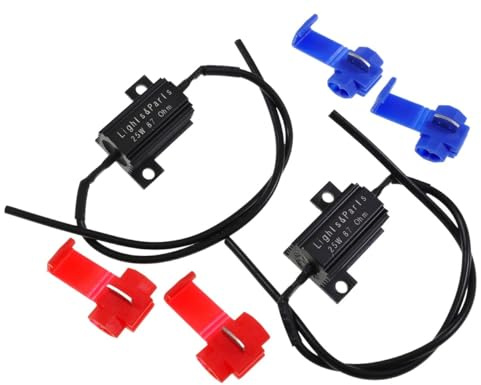 2x Widerstand Can Bus 25W 87 Ohm Lastwiderstand LED Tagfahrlicht Blinker | Für LED-Leuchtmittel, TFL und Blinker; 12 V, Alugehäuse schwarz, 155 mm Kabel je Seite, Maße 22 x 12 x 15 mm, 4x Stromdieb