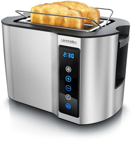 Arendo - Grille-pain tactile 2 tranches inox - Panneau tactile - Affichage numérique du temps restant - 800W - Boîtier double paroi - Avec grille réchauffe-viennoiseries - 7 niveaux de brunissage -