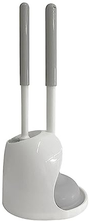 predolo Set di stantuffo e scopino per WC Scopino per Pulizia WC per Bagno Setole Fini Resistenti 2 in 1 Scopino per WC con Supporto Combo, Fondo Grigio