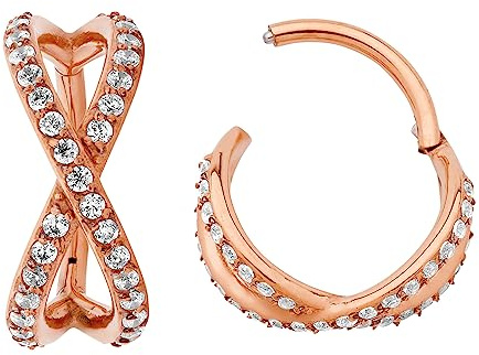 (10mm) 316L Chirurgenstah 1,2 mm Doppelring Kristall Segment Nasenring Hoop Knorpelohrring Septum Clicker Klappbarer Lippen Daith Helix Rook Tragus Piercing Schmuck