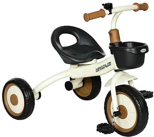 AIYAPLAY Triciclo per Bambini da 2-5 Anni con Seduta Regolabile, Bicicletta per Bambini con Cestino e Campanello, 70.5x53x58 cm, Bianco