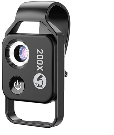 Microscopio móvil MS002, microscopio portátil para teléfono móvil 200X HD, lente de microscopio de teléfono con luz LED (negro)