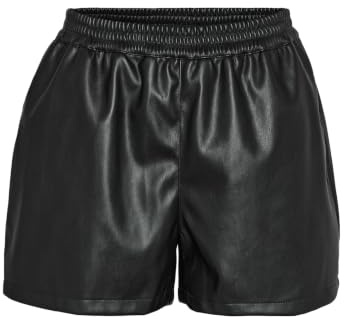 NOISY MAY Damen Coated Hot Pants PU Shorts Leder Optik Beschichtete Kurze Stoff Hose NMANDY