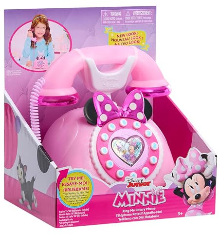 Just Play Teléfono de Juguete Disney Junior Minnie Mouse Ring Me Rotary Pretend Play Phone, con Luces y Sonidos; Juguetes para niños a Partir de 3 años