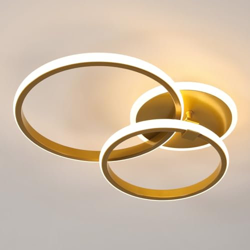 Pheashine Modern LED Deckenleuchte, Gold Creative Runden Deckenlampe Innen, Acryl LED Lampe Deckenbeleuchtung für Schlafzimmer Wohnzimmer Küche Esszimmer, 3000K Warmweiß Licht