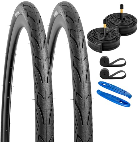 YunSCM 2-pack 60TPI nylon punkteringssäker 28 tums däck 28 x 1,25 700 x 32 C kappa 32-622 och 2-pack 700C slang 700 x 25/32C AV48 mm ventil kompatibel 700 x 32C cykeldäck och slang W3107