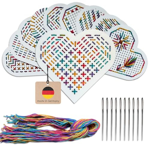 mikiprojekt® Stickbilder für Kinder I 10er Gruppenset für Feste & andere Gruppenaktivitäten I 10x entwicklungsförderndes Stickset mit Anleitung für sicheres Gelingen I Stickset Kinder