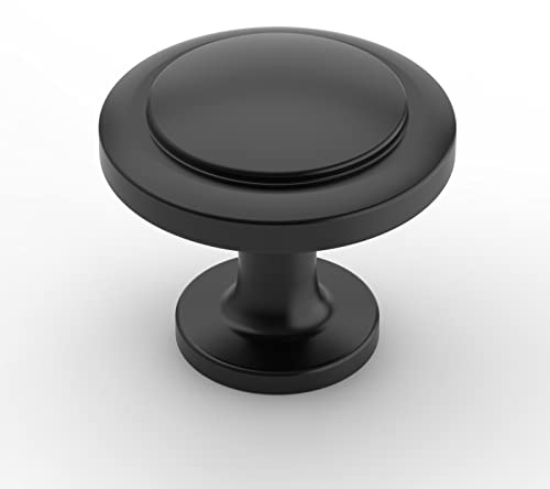9BUILD 10 Pack Matte Black Round Drawer Knobs and Handles - Kitchen, Dresser, or Cupboard - Zinc Alloy
