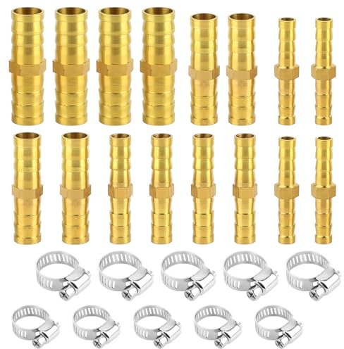 Messing Schlauchverbinder set 16 Schlauchverbindern 10 Hose Clamps, für Wasserleitung Luftleitung Kraftstoffleitung Ölleitung(6 mm/8 mm/10 mm/12 mm)