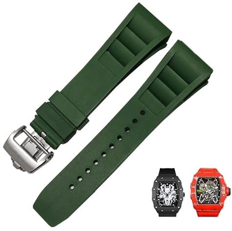 SOMKB Gummi-Silikon-Uhrenarmband für Richard Mille RM011-Serie, Silikonband, Zubehör, Herren-Uhrenarmband, 25–20 mm, 25mm Gold Buckle, Achat