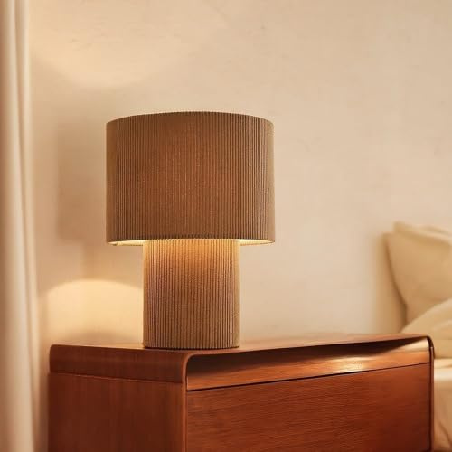 Lightbox Tischlampe | Ø 23 cm | Retro Lampe in Vintage Cord Stoff in Grau | | LED Tischlampe | Retro Lampe in Vintage Cord Stoff in hell-braun | 70er Jahre Tischleuchte mit E27 LED Fassung | Kleine Deko