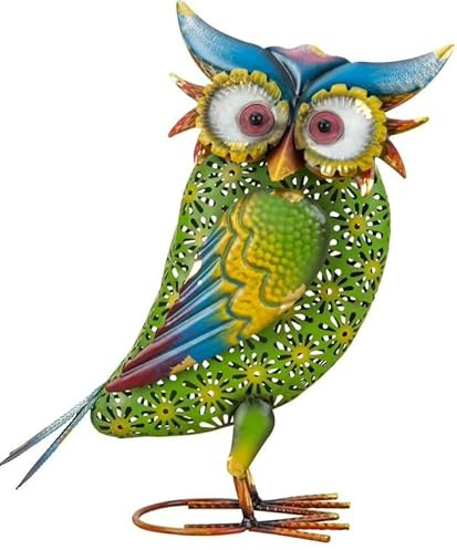 Geschenkestadl Eule Metall Bunt 34,5cm hoch Uhu Gartenfigur Vogelfigur Haus Garten Dekoration