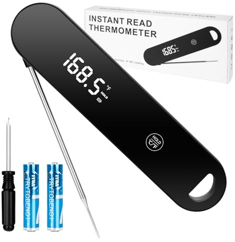Meat Thermometer Digital 3X Faster 0.5s Instant Read Food Cooking Thermometer With Backlight Precise ±0.3℃ IP66 Waterproof Foldable Long Probe & Auto On/Off for Kitchen BBQ