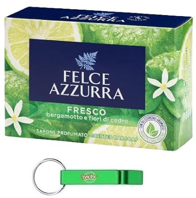 36 saponi Felce Azzurra Sapone Solido Fresco – Sapone fresco solido con profumo di bergamotto e fiori di cedro – Ideale per mani e viso 100 g + portachiavi Beni Culinari