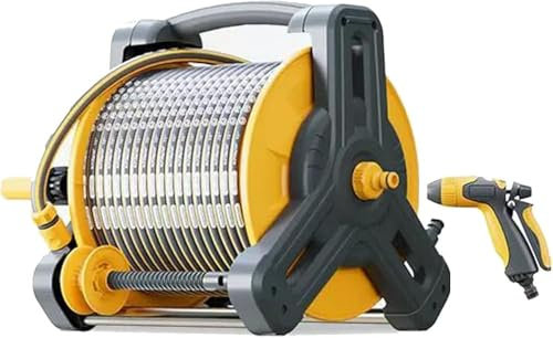 Mobile Hose Reel,Garden Hose Reel Cart Wall-mountable Water Hose with Hose Spray Nozzle Outdoor Portable Water Hose Reel Irrigation(Size:30m)