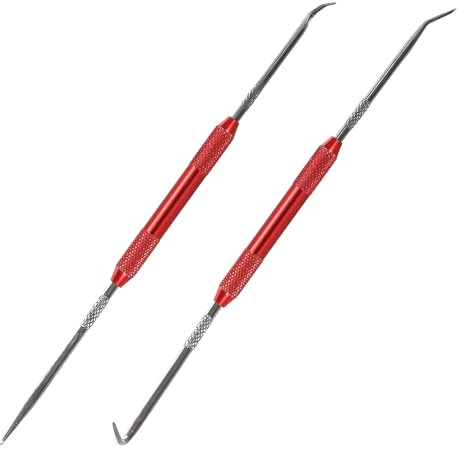 DXNQ 2 PCS Hook and Pick Set Puller Remover, 9.25 Auto Metal O-Ring Seal Gasket Pick Tool Set, Double Pointed Oil Seal Screwdriver Hook Set for Most Vehicles, Car Accessories (Red)