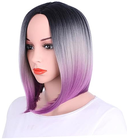 IWOWHERO Cosplay Perücke Bob Perücke Echthaar Toer Gradient Bob Kurze Gerade n Spitze Hochtemperatur