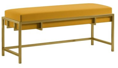 BETTSO - Elegante Sitzbank LAMO - Polsterbank mit Metalbeinen - Moderner Bettbank - Garderobenbank - Sitzhocker Wohnzimmer, Flur - Metalfarbe Gold - Stofffarbe Honigfarben (Gelb) - 100x35x45cm