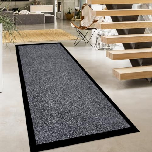 PHP Plain Twist Rubber Runner Rug Outdoor Waterproof Floor Mat - Heavy Duty PVC Non Slip Backing Dirt Trapper Runner for Inside Use Washable Barrier Mat Hallways Rug (60 x 180 cm, Grey)