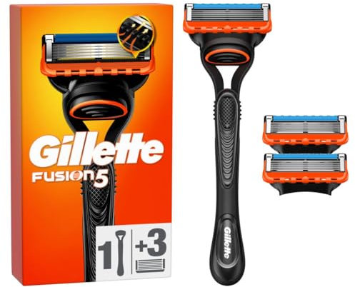Gillette Fusion5 Rasierer für Männer, 1 Gillette Rasierer, 3 Ersatzklingen, Mit Gleitstreifen für ein sanftes Gleiten und 5 Klingen für eine gründliche, langanhaltende Rasur