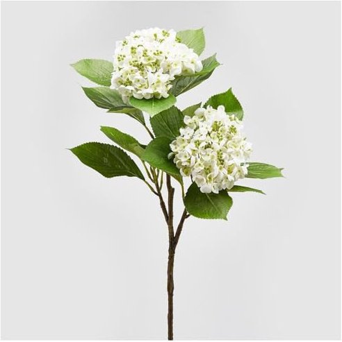EDG - Enzo De Gasperi Ramo Ortensia Chic Artificiale Bianco/Verde con Foglie, Fiore Finto da Decoro H80 cm