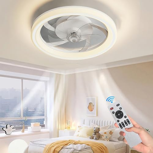 Ventilateur de plafond LED avec lumière et télécommande - 6 vitesses chronométrées 48*12cm (Blanc)