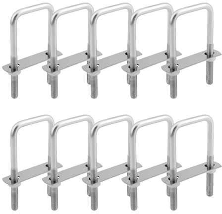 CHUENKUK 10 tornillos M8 en U, 80 x 100 mm, accesorios de acero inoxidable en U, pernos en U cuadrados para fontanería automotriz, hogar e industria