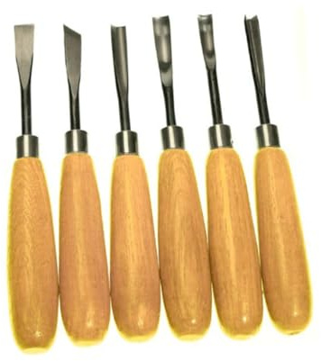 Set di 6 Utensili da Intaglio del Legno con Manico Dritto | Lavorazione in Legno e Acciaio, Finitura Marrone, per Hobbisti e Tornitori, Kit Base 6 Pezzi