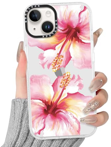 Vxinvnoi Cover per iPhone 14/iPhone 13, Fiori Aesthetic Motivo Disegni Trasparente Custodia, TPU Silicone Donna Sottile Morbido Antiurto Bumper Protettiva Case Custodie per iPhone 13 6,1'' - Rosa