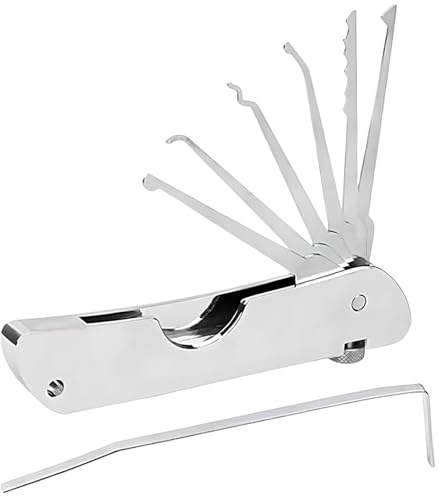 7in1 Lock Picking Kit Portable Folding Tool,Lock Picking Kits,L-ock Folding Single Hook Picks Portable Padlock,S-tainless S-Teel Single Hook Picks Locksmith Repairing Tools, Locks Pick Set