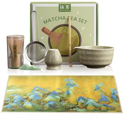 Matcha Whisk Set, 7 Pcs Matcha Set,Ceramic Bowl, Scoop & Holder | Matcha Making Kit for Traditional Japanese Tea Ceremony,Ideal Matcha Gift Set for Beginners and Enthusiasts