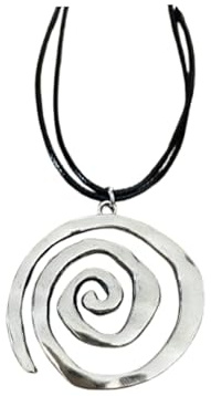 CrownOfRibbons Silver Spiral Pendant Necklace with Black Cord, Swirl Vortex Pattern